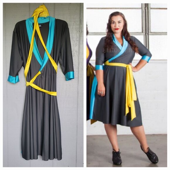 Elhoffer Design Multicolor Midi Wrap Dress. Size XXL - Picture 1 of 11
